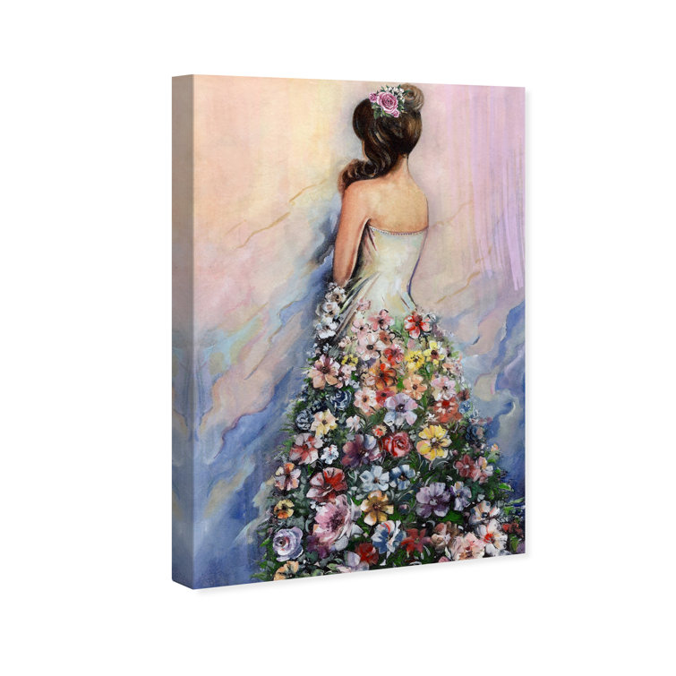 Floral Flowing Gown Floral Flowing Gown, Elegant Flower Dress On Canvas  Painting